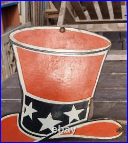 Vintage Old Antique Rare Red Hat Oil Gasoline Logo Porcelain Enamel Sign Board
