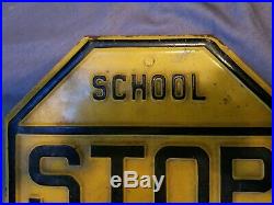 Vintage Old Embossed School Crossing Police Metal Road Sign