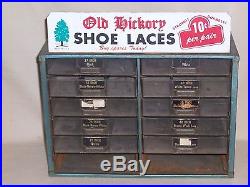 Vintage Old Hickory Shoe Lace Store Countertop Display Cabinet Advertising Sign