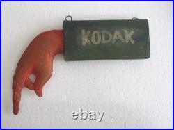 Vintage Old Kodak Advertisement Trade Sign Hand Direction Hand Made