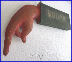 Vintage Old Kodak Advertisement Trade Sign Hand Direction Hand Made