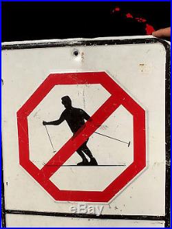 Vintage Old No Skiing Heavy Metal Sign With Gr8 Graphic Hard to find Unique item