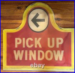 Vintage Old Original Wendy's Drive Thru Pick-Up Window Plastic Sign 25.5x23.5