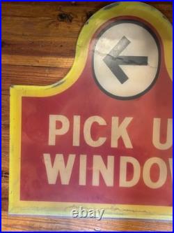 Vintage Old Original Wendy's Drive Thru Pick-Up Window Plastic Sign 25.5x23.5