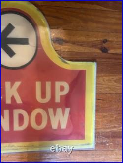Vintage Old Original Wendy's Drive Thru Pick-Up Window Plastic Sign 25.5x23.5