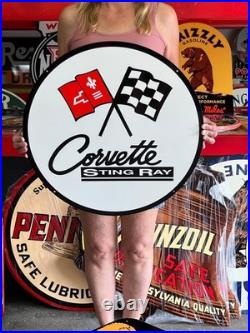 Vintage Old Style Sign Corvette Stingray NOT Porcelain Made in USA 24x24