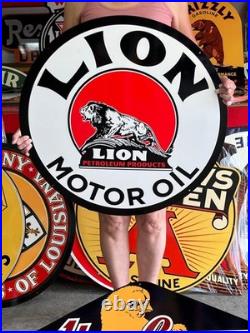 Vintage Old Style Sign Lion Gas Oil NOT Porcelain Made in USA 30x30