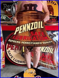Vintage Old Style Sign Pennzoil Bell Oil NOT Porcelain Made in USA 30x30