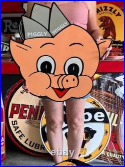 Vintage Old Style Sign Piggly Wiggly Pig NOT Porcelain Made in USA 24x24