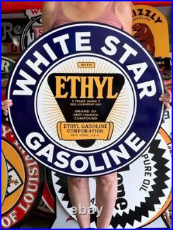 Vintage Old Style Sign White Star Gas NOT Porcelain Made in USA 30x30