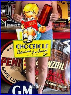Vintage Old Style Steel Sign Chocsicle Ice Cream NOT Porcelain Made USA 22x16