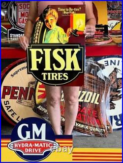 Vintage Old Style Steel Sign Fisk Tires NOT Porcelain Made USA 22x16