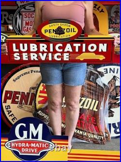 Vintage Old Style Steel Sign Pennzoil Lubrication NOT Porcelain Made USA 30x12