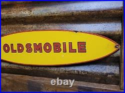 Vintage Oldsmobile Porcelain Sign Pontiac Car Dealer Rocket Lube Oil Gas Service