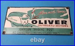 Vintage Oliver Outboards Porcelain Gasoline Johnson Trading Pump Gas Pump Sign