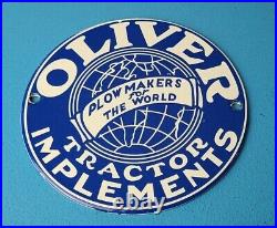 Vintage Oliver Porcelain Farm Implements Service 6 Gas Tractor Pump Plate Sign