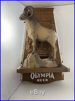 Vintage Olympia Beer Bighorn Sheep Ram Wildlife Bar Wall Mount Sign Advertising
