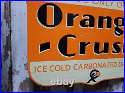 Vintage Orange Crush Porcelain Sign Flange Ice Cold Carbonated Beverage Soda Pop