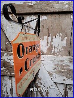 Vintage Orange Crush Porcelain Sign Flange Ice Cold Carbonated Beverage Soda Pop