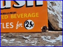 Vintage Orange Crush Porcelain Sign Old Soda Cola Beverage 6 Pack Bottles 25cent