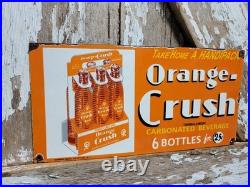 Vintage Orange Crush Porcelain Sign Old Soda Cola Beverage 6 Pack Bottles 25cent