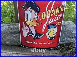 Vintage Orange Juice Porcelain Heavy Metal Gasoline Station Sign 12 X 7