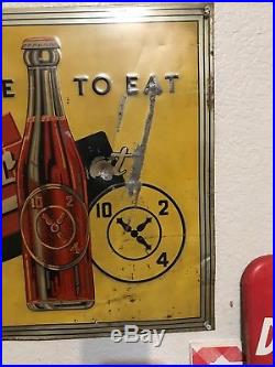 Vintage Original 1930's Dr. Pepper Embossed Metal Store Sign Drink a Bite to Eat