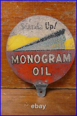 Vintage Original 1930s MONOGRAM OIL Double Sided Lubester Paddle Gas Oil Sign