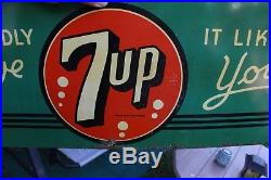 Vintage Original 1940's 7Up 7 Up Soda Pop Metal Sign Tin Advertising