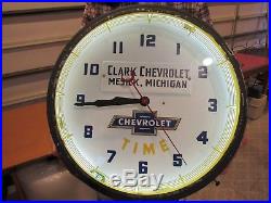 Vintage Original 1948 Clark Chevrolet Neon Dealer Advertising Clock Sign Runs