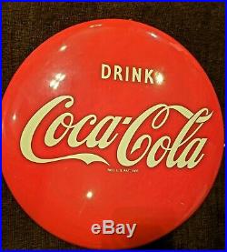 Vintage Original 1948 Porcelain on Metal Coca Cola Advertising Button Sign