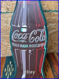 Vintage Original 1950's Coca Cola Coke Bottle Metal Advertising Sign 16.75