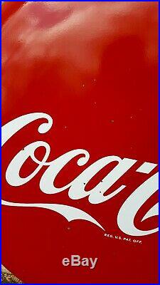 Vintage Original 1950s Porcelain 48 Coca Cola Red Disc Button Advertising Sign
