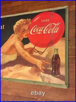 Vintage Original 1952 Coca Cola / Coke Cardboard Sign 27-1/2 x 56-1/2. RARE