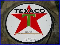 Vintage/Original 1959 TEXACO Porcelain Double Sided Gas/ Oil SIGN 6 Ft Diameter