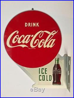 Vintage Original Advertising Coca-Cola Coke Metal Flange Sign 1956