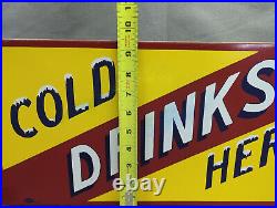 Vintage Original Advertising Cold Drinks Here Metal Sign 60's Era