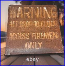 Vintage Original Antique Tin Advertising Warning Danger Sign Firemen Sign