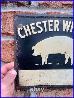 Vintage Original Chester Whites Embossed Painted Metal Pig Sign Scioto Signs