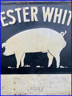 Vintage Original Chester Whites Embossed Painted Metal Pig Sign Scioto Signs