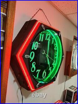 Vintage Original Cleveland Script Face Clock, Electric Neon Sign Co