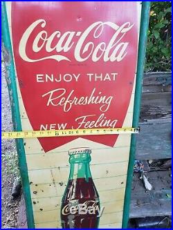Vintage Original Coca Cola Fishtail sign soda coke metal 1940s or 50s