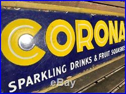 Vintage Original Corona Soft Drink Pop Shop Vendor Advertising Enamel Metal Sign