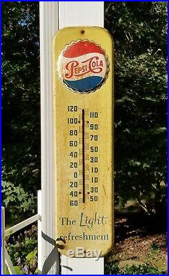 Vintage Original Embossed PEPSI COLA Cap Advertising Thermometer Works c1955
