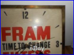 Vintage Original FRAM OIL FILTERS GAS STATION ADVERTISING ELECTRIC WALL CLOCK