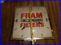 Vintage Original FRAM OIL FILTERS GAS STATION ADVERTISING ELECTRIC WALL CLOCK