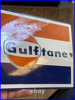 Vintage Original Gulf Tane Oil Porcelain Gas Pump Plate Sign 1950's
