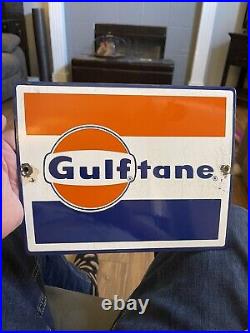 Vintage Original Gulf Tane Oil Porcelain Gas Pump Plate Sign 1950's