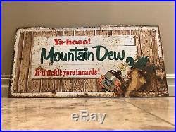 Vintage Original Mountain Dew Hillbilly Metal Embossed Mt Dew Sign Soda Pop
