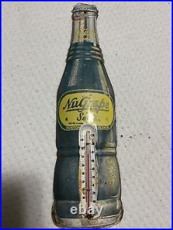 Vintage Original NUGRAPE Soda Thermometer Embossed Bottle Tin Sign Mint
